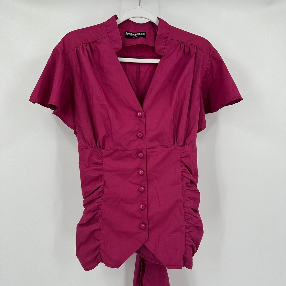 Scarlet Darkness Womens Romatic Goth Top Size 2XL Magenta Victorian Coquette